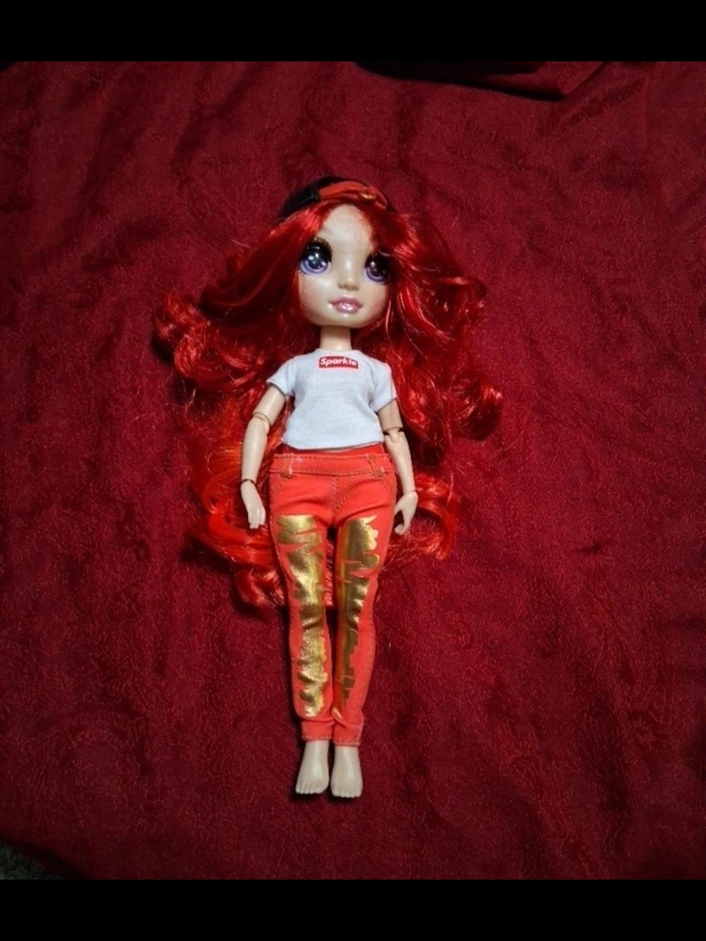 Sparkle Red-Haired Fashion Doll with Gold Accent Pants